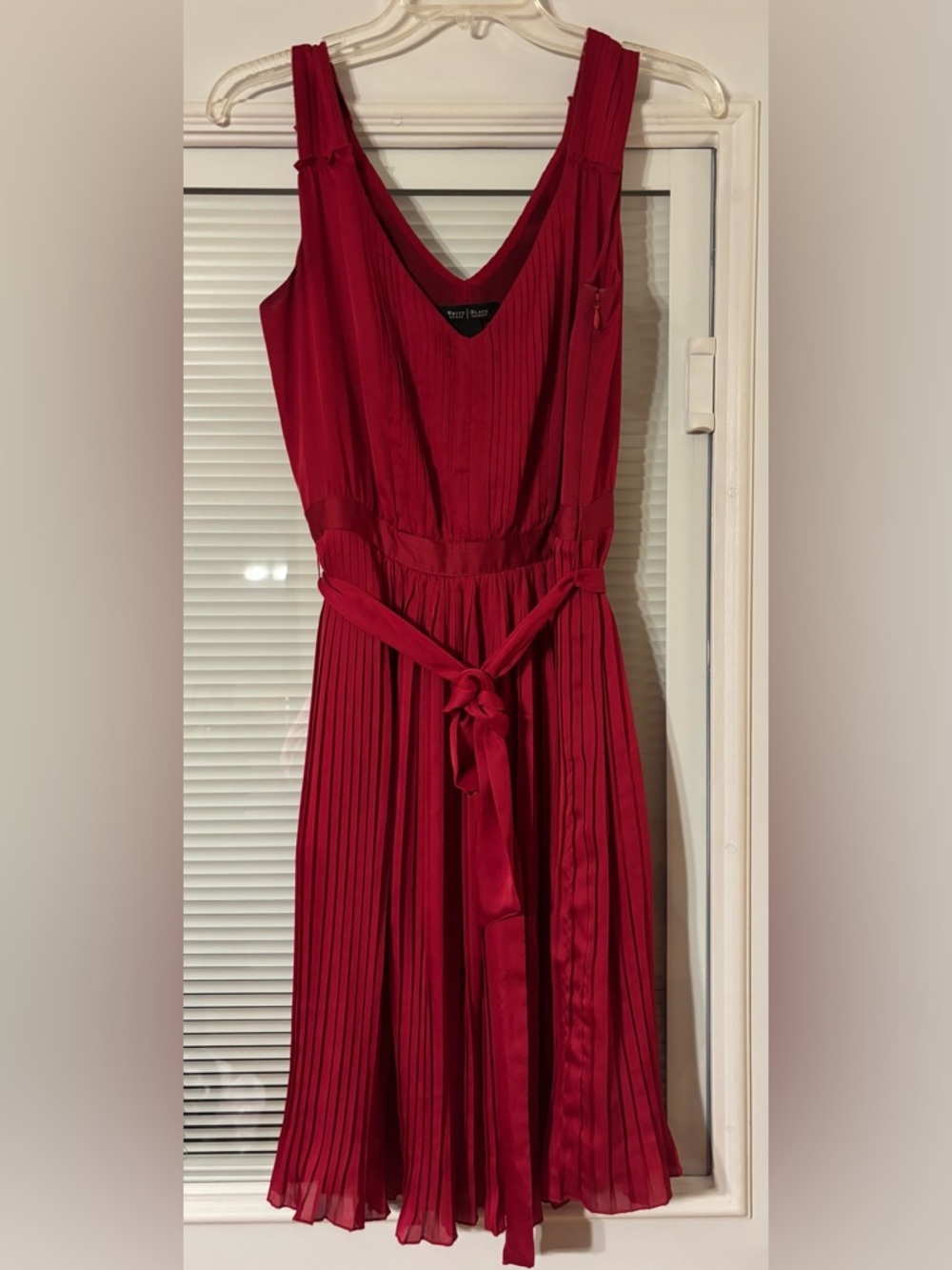 White House Black Market Red Pleated V-Neck Midi Dress